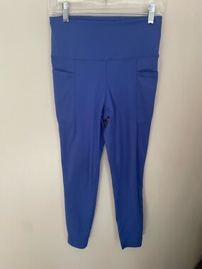 Danskin High Waisted Leggings Bright  Blue Workout Pants Size Medium- Pockets